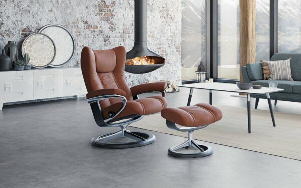 Stressless Wing Recliner & Ottoman - Signature & Cross Base - Image 8