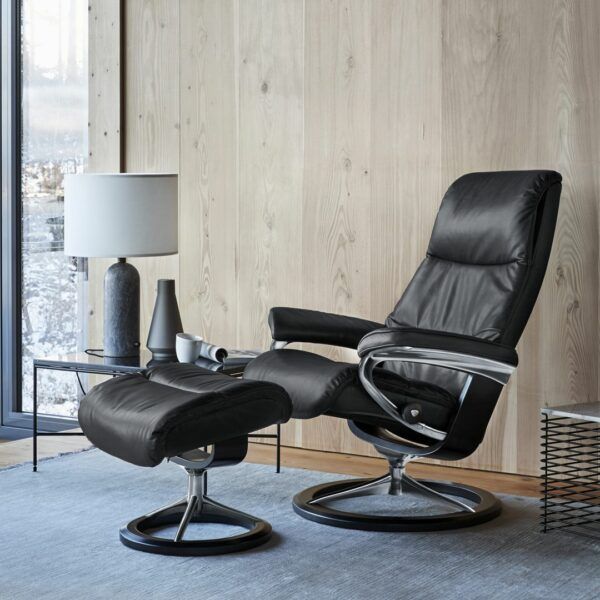 Stressless View Recliner & Ottoman - Signature & Cross Base - Image 8