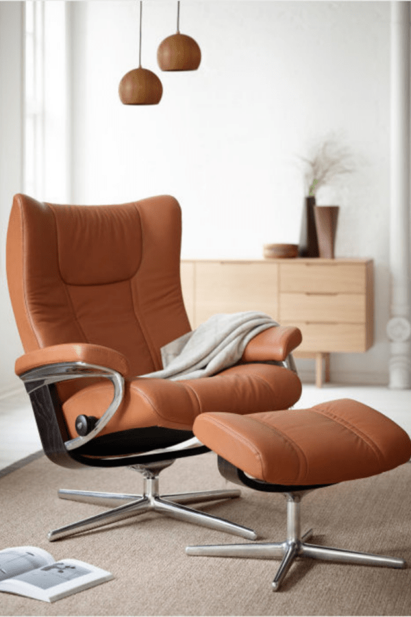 Stressless Wing Recliner & Ottoman - Signature & Cross Base - Image 12