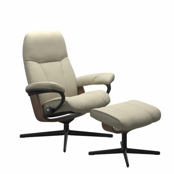 Stressless Consul Recliner & Ottoman - Signature & Cross Base - Image 5
