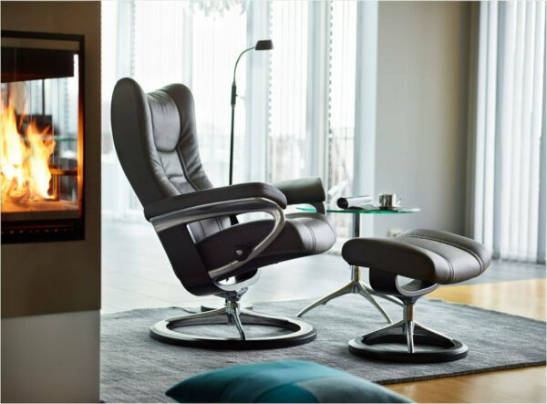 Stressless Wing Recliner & Ottoman - Signature & Cross Base - Image 9
