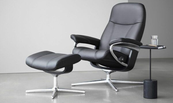 Stressless Consul Recliner & Ottoman - Signature & Cross Base - Image 10