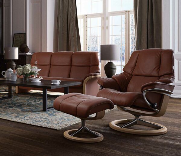 Stressless Reno Recliner & Ottoman - Signature & Cross Base - Image 11