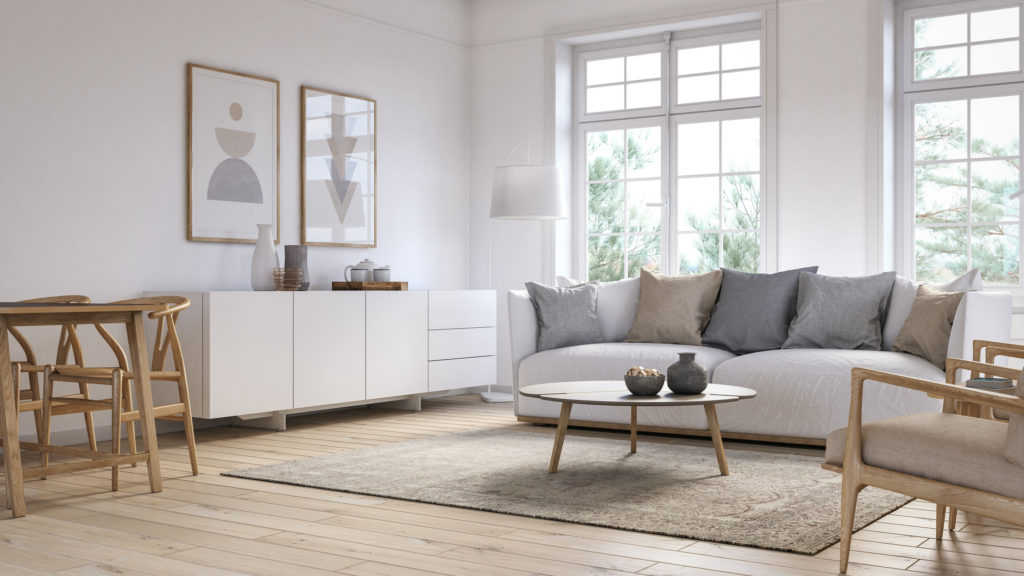 Modern scandinavian living room interior - 3d render