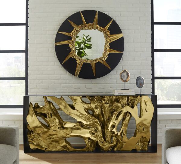 Phillips Collection Circular Cracked Black & Gold Mirror - Image 4